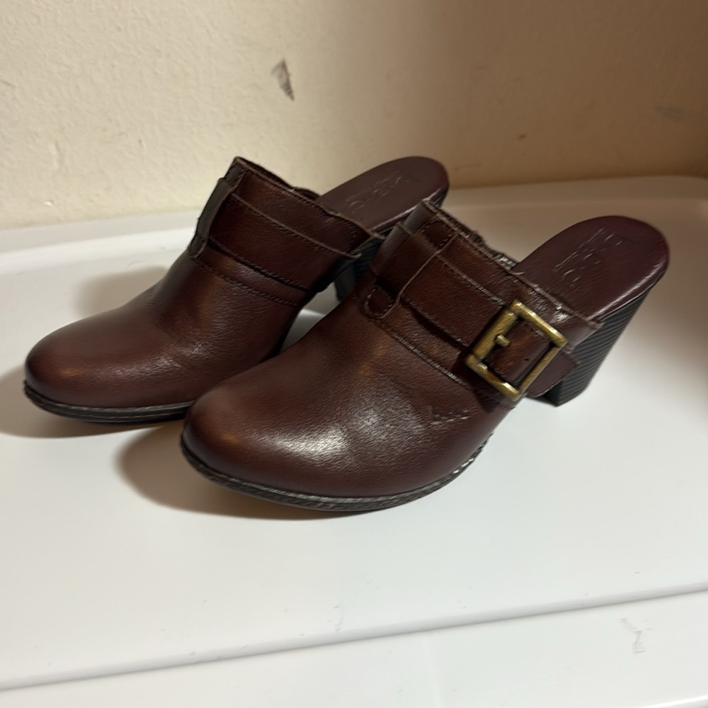 B.o.c. Born Dark Brown Leather Buckle Clog Mule Slip On Size 8
